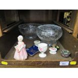 A Royal Doulton figure 'Tinkle Bell' HN1677 12cm high, three china pill boxes, three glass bowls and