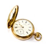 A gold plated demi hunter pocket watch with Waltham movement