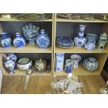 Various modern blue and white Chinese wares, including moonflasks, vases, teapots and plates and