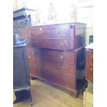A George III mahogany secretaire chest, the top secretaire section with brass carry handles, fall