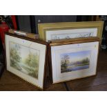 Stephen Foster 'Thames Sunset' & 'Winter on the Downs' - A pair Watercolours, signed and with Goring