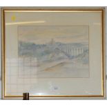 Andre Bicât Townscape with viaduct Watercolour, signed 28cm x 38cm