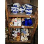 Two trays of pottery and porcelain mustard pots