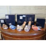 Royal Crown Derby Paperweights: Millennium Dove (signed), Turtle Dove, Blue Jay, Pheasant and Quail,