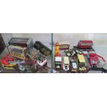 Various die-cast models including snow sweeper and vintage cars