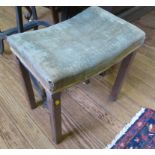 An oak and green velvet upholstered Coronation stool for George VI; with metal attachments under the