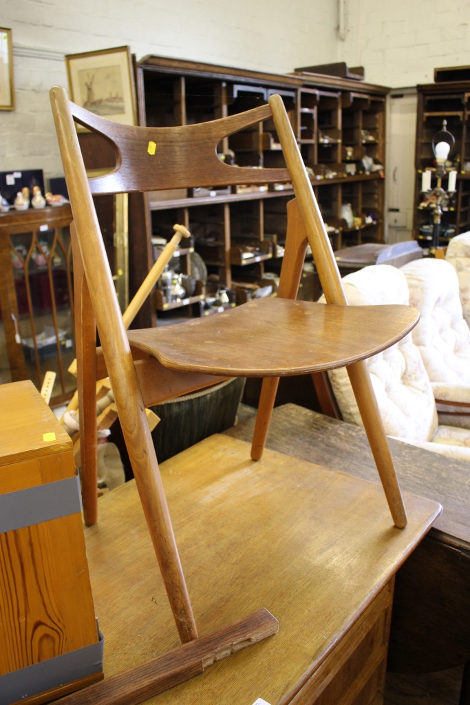 A Hans J Wegner 'Sawbuck' chair, in ash ply and birch, stamped under seat 'Carl Hanson & Son