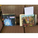 Various vinyl rock records, including The Beatles - Sgt Pepper's Lonely Hearts Club Band, PMC 7027