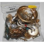 A small bag of costume jewellery, to include a 9 carat gold gents automatic wrist watch