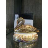 A Royal Crown Derby paperweight of a Black Swan with gold stopper and box, limited edition no.1,223