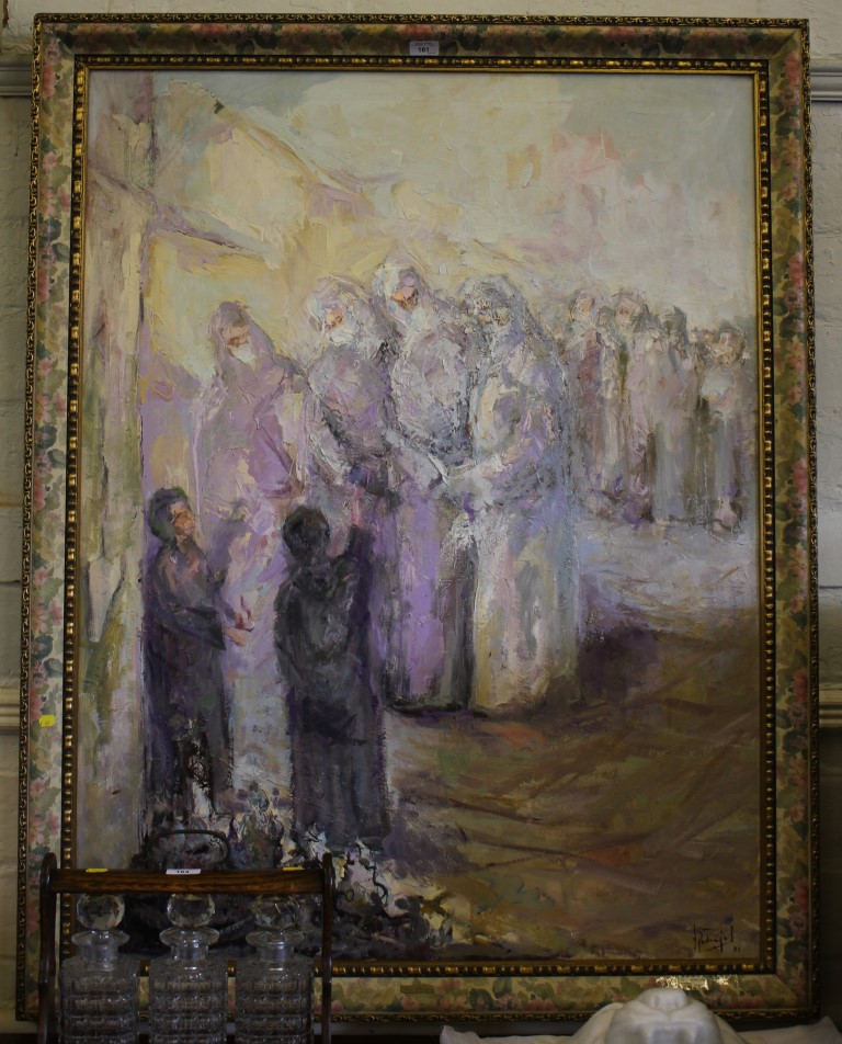 Jose Pedrajas Figures in purple Oil on canvas, signed and dated '91 115cm x 87cm