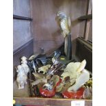 Various carved horn animal figures, porcupine needles, etc