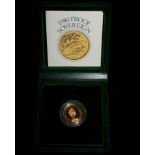 A 1980 proof gold sovereign, boxed with papers