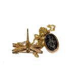 A 9 carat gold insect brooch, a gold intaglio pendant and chain