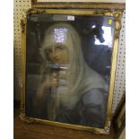 19th century British School Portrait of a lady in blue with white veil Pastel 66cm x 51cm