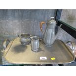 A three piece Liberty pewter coffee set with tray, stamped Liberty & Co. (4)