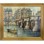 Paris scene with Seine in foreground, oil on canvas, signed "Sarde" 51 x 61cm