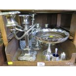 Two plated candelabra, a sauce boat, preserve jar, etc