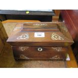 An early Victorian rosewood and mother of pearl inlaid sarcophagus form tea caddy 25cm wide