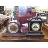 An Edwardian ebonised mantel clock, 32cm high and an Admiral hat clock 38cm (2)