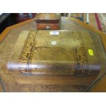 A Victorian walnut and Tunbridge ware box, formerly a sewing box, 30cm wide
