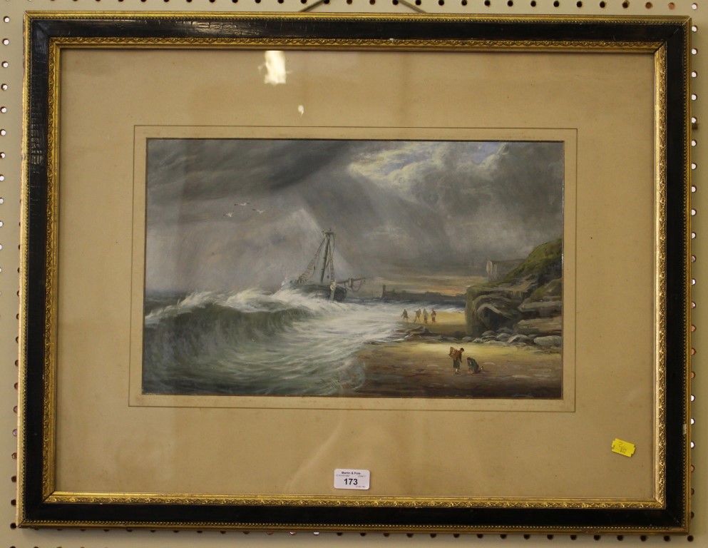 Joseph Wrightson McIntyre Figures at a coastal shipwreck Oil on board, signed 28cm x 45cm