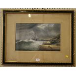 Joseph Wrightson McIntyre Figures at a coastal shipwreck Oil on board, signed 28cm x 45cm