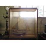 A scratch built model of a vessel in full sail, in a glazed pine case, case 68cm x 65cm x 20cm