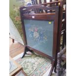 A 17th century style turned oak stool, a small dropleaf table, towel rail and firescreen (4)