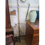 A Wading stick with horn handle 143cm high, a salmon net and a salmon gaff