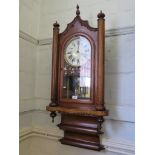 A late Victorian Tunbridge ware inlaid wall clock, with American movement 110cm high