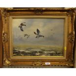 J. Brillantes Ducks in flight Oil on canvas, signed, 30cm x 40cm