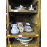 An Edwardian tea service, marked M&S with crown, a Wedgwood jasperware jug and two dishes and a