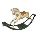 A G&C Lines Rocking Horse, with bowed green painted rockers, the dapple grey horse with brass