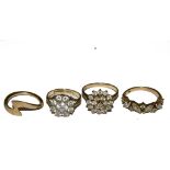 Three rings, paste set etc in 9 carat gold