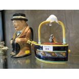 A limited edition reproduction Minton cat and mouse Majolica teapot, 157/2,500, 20cm high, and a