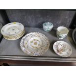 A set of six floral decorated Meissen plates, 20cm diameter, two reticulated Meissen plates (one