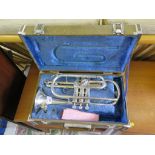 A Yamaha chrome metal cornet, YCR-2335 cased