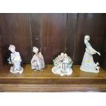 A Lladro figure of a girl with a goose 27cm high, and three Capodimonte figures (3)