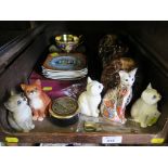 Four Beswick figures of cats, a Royal Crown Derby paperweight of a cat, Ainsley gilt and fruit