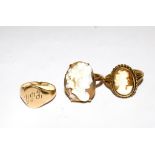 Two cameo rings and a gold pinky ring