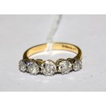 A fine quality five stone diamond ring with a spread weight of approx 1 carat 10 points set in 19