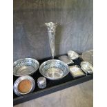 A miscellaneous lot of silver, to include two baskets, pair of salts specimen vases