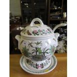 A large Portmerion Botanic Garden pattern soup tureen and cover with ladle and plate, 34cm high