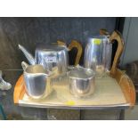 A Picquot ware five piece tea service including tray