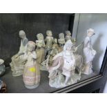 Two Lladro figures of children singing 25cm high, and four others including a girl with an oxen (6)