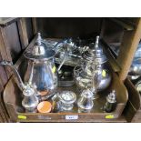 A large collection of silver plate to include tray, cruets, coffee pot, water jug, etc