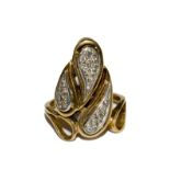 An 18 carat gold dress ring with diamond set leaves