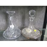 Two ships decanters and plated tray