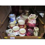 A Royal Crown Derby coffee can, with silver cup holder, various cranberry glass, a 19th century